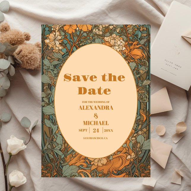 Terracotta Floral Art Nouveau Wedding Save The Date (Creator Uploaded)