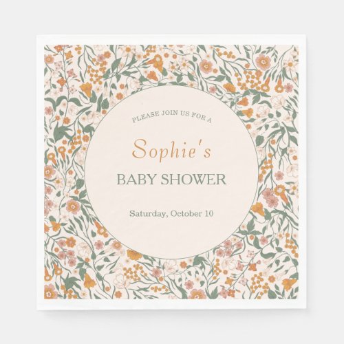 Terracotta Floral Autumn Baby Shower Napkins