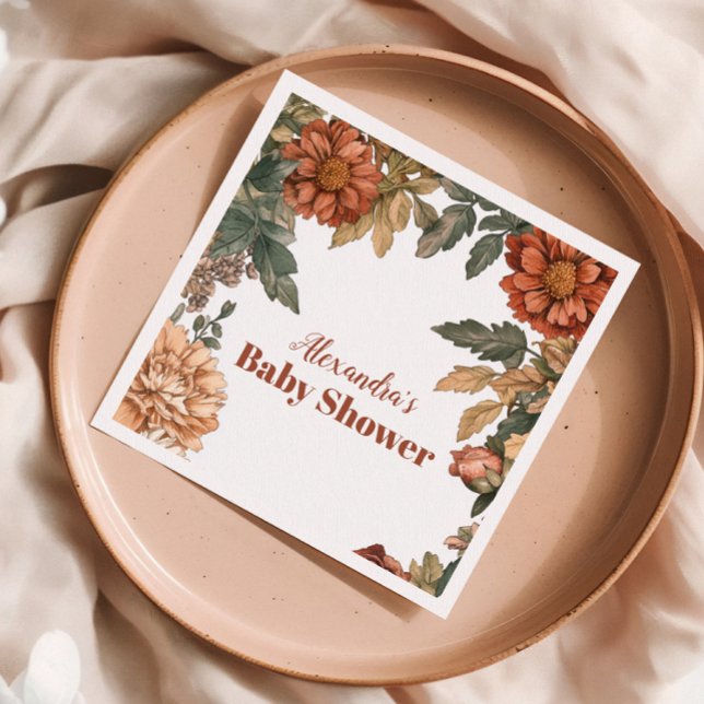 Terracotta Floral Baby in Bloom Baby Shower Napkins (Creator Uploaded)
