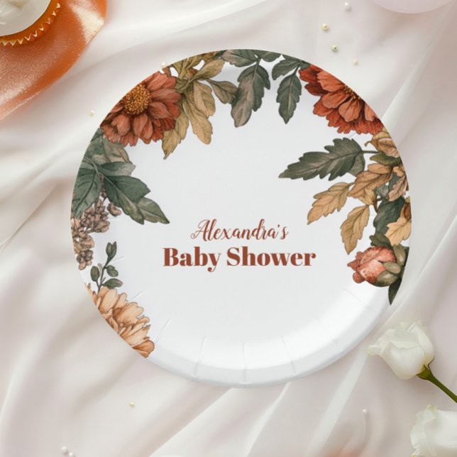 Terracotta Floral Baby in Bloom Baby Shower Paper Plates (Creator Uploaded)