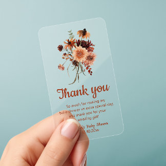 Terracotta Floral Baby Shower Clear Thank You Business Cards