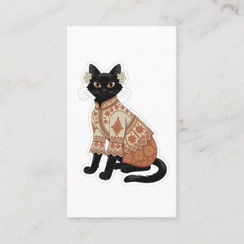 Terracotta Floral Black Cat Greeting Card