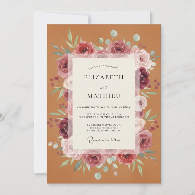 Terracotta Floral Bloom Wedding Invitation (Front)