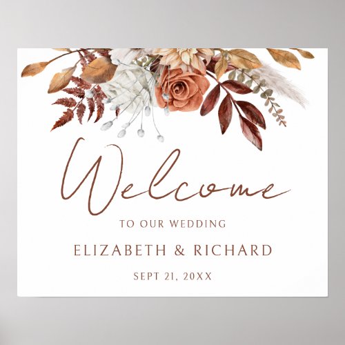 Terracotta Floral Boho Autumn Wedding Welcome Poster