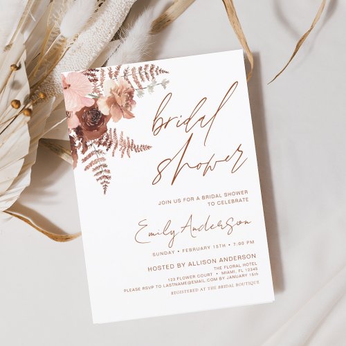 Terracotta Floral Boho Bridal Shower Elegant Invitation