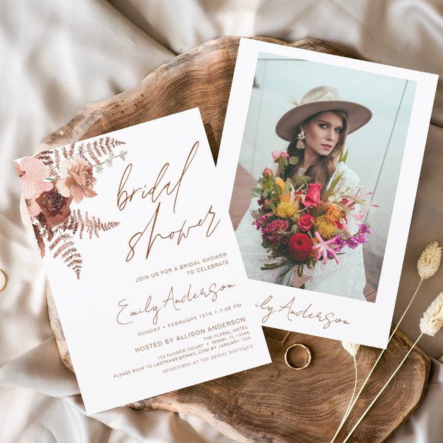 Terracotta Floral Boho Bridal Shower Elegant Invitation (Creator Uploaded)