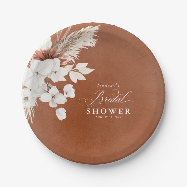 Terracotta Floral Boho Bridal Shower  Paper Plates (Front)