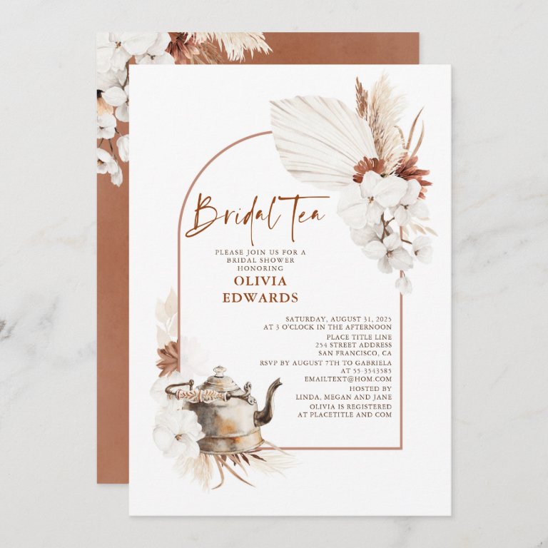 Terracotta Floral Boho Bridal Shower Tea Party Invitation