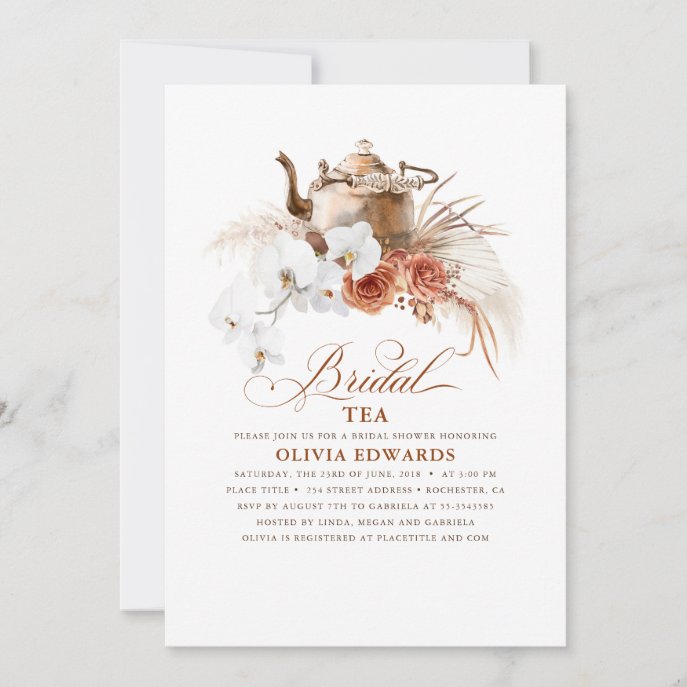 Terracotta Floral Boho Bridal Shower Tea Party Invitation