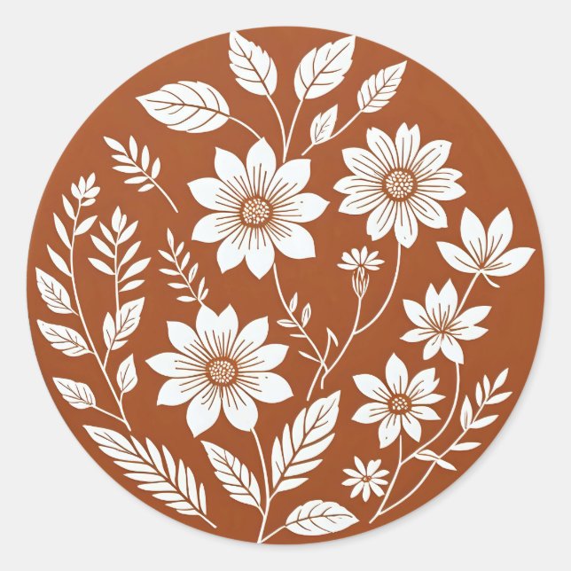 Terracotta Floral Boho Circle Sticker (Front)