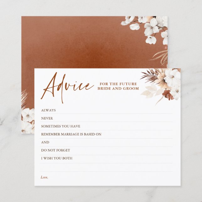 Terracotta Floral Boho Elegant Advice Card (Front/Back)