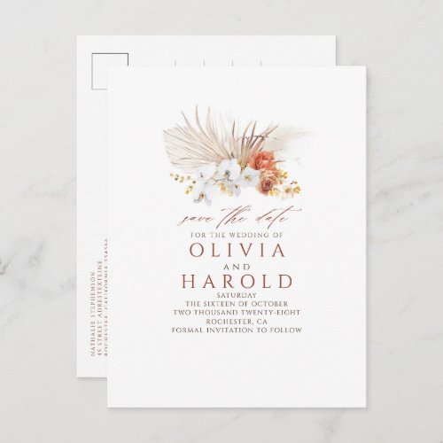 Terracotta Floral Boho Exotic Save The Date Announcement Postcard