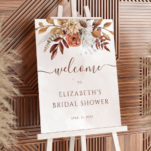 Terracotta Floral Boho Fall Bridal Shower Welcome Poster
