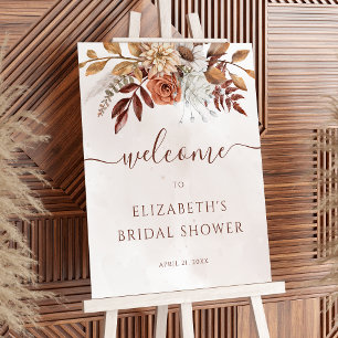 Terracotta Floral Boho Fall Bridal Shower Welcome Poster