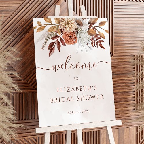 Terracotta Floral Boho Fall Bridal Shower Welcome Poster