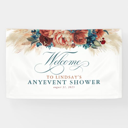 Terracotta Floral Boho Fall Party Shower Welcome Banner