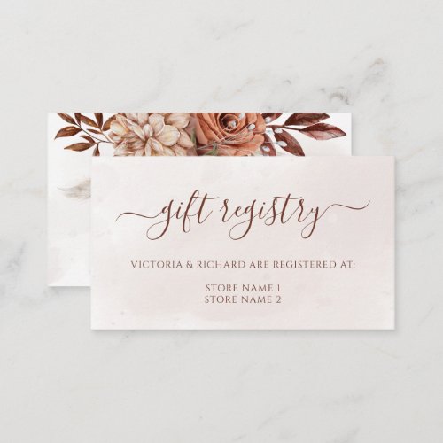 Terracotta Floral Boho Fall Wedding Gift Registry Enclosure Card