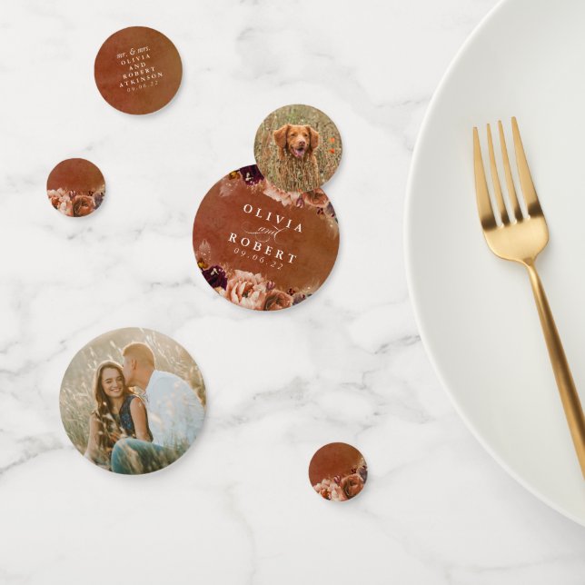Terracotta Floral Boho Modern Wedding Photo Confetti (Group)