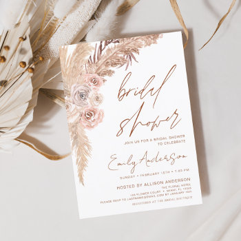 Terracotta Floral Boho Pampas Grass Bridal Shower Invitation by Hot_Foil_Creations at Zazzle