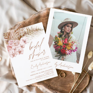 Terracotta Floral Boho Pampas Grass Bridal Shower Invitation