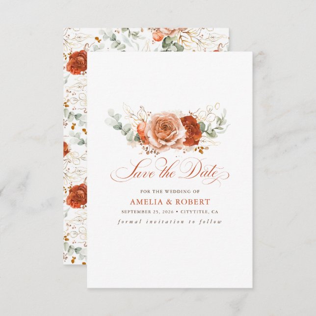 Terracotta Floral Boho Save the Date (Front/Back)