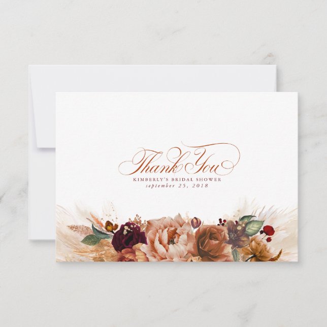 Terracotta Floral Boho Small Thank You Card (Front)
