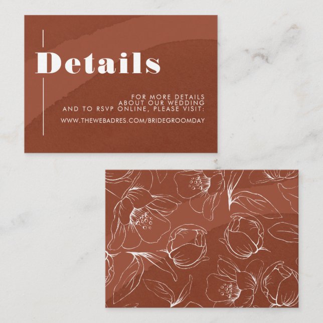 Terracotta Floral Boho Wedding Details Enclosure Card (Front/Back)