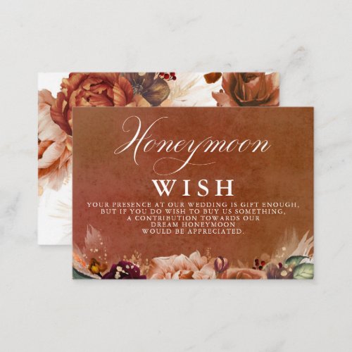 Terracotta Floral Boho Wedding Honeymoon Wish Enclosure Card