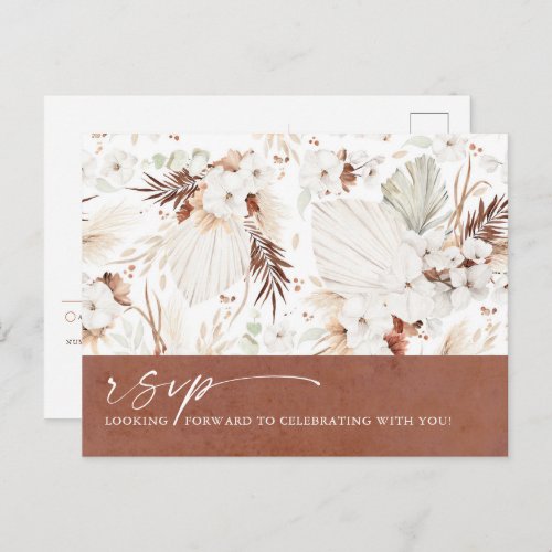 Terracotta Floral Boho Wedding RSVP Postcard