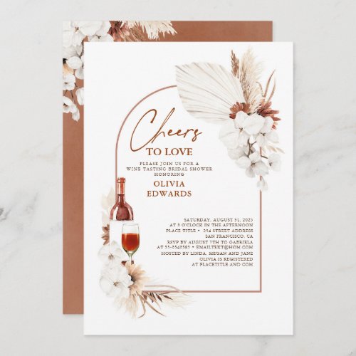 Terracotta Floral Boho Wine Tasting Bridal Shower Invitation