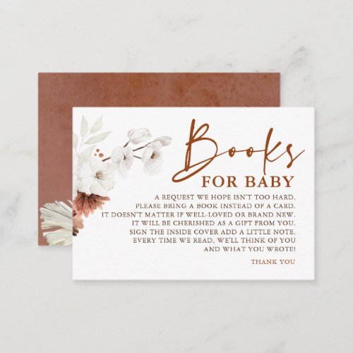 Terracotta Floral Book For Baby Baby Shower Enclosure Card