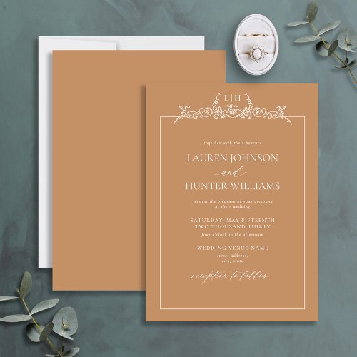 Terracotta Floral Border Monogram Wedding Invitation