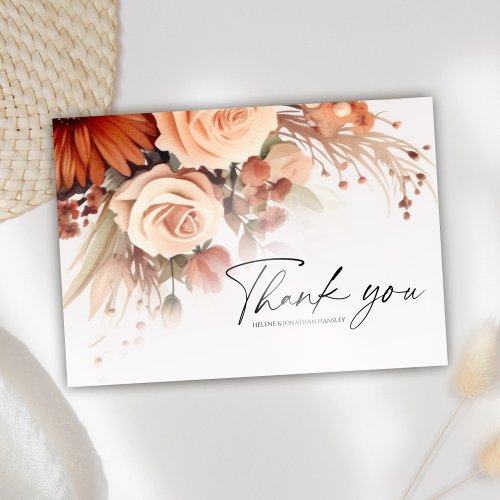 Terracotta Floral Botanical Modern Wedding Thank You Card