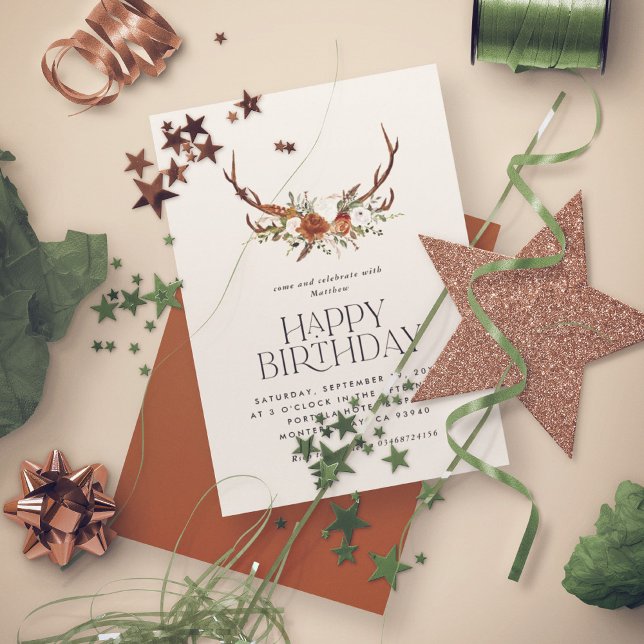 Terracotta floral botanical stag modern rustic invitation (Creator Uploaded)
