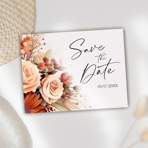 Terracotta Floral Botanical Wedding Save The Date Announcement Postcard