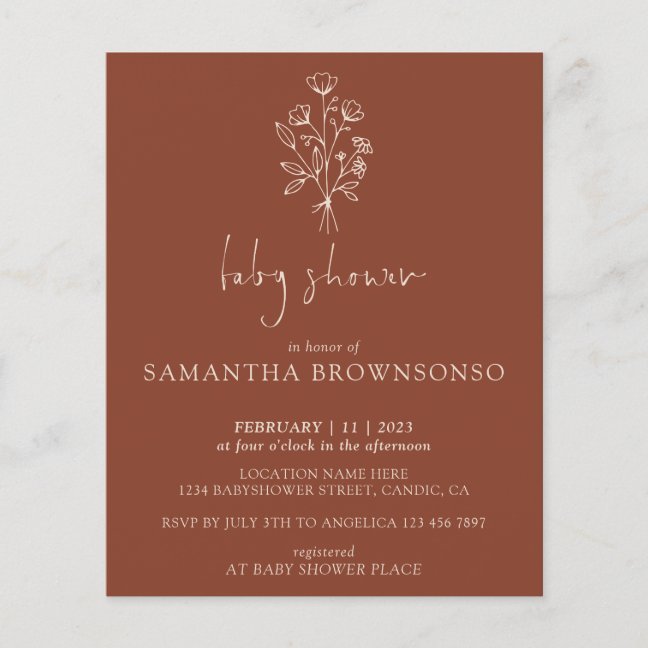 Terracotta Floral Bouquet Budget Baby Shower Flyer