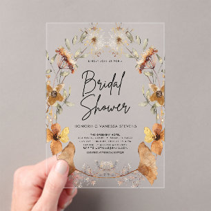 Terracotta Floral Bridal Shower Acrylic Invitations