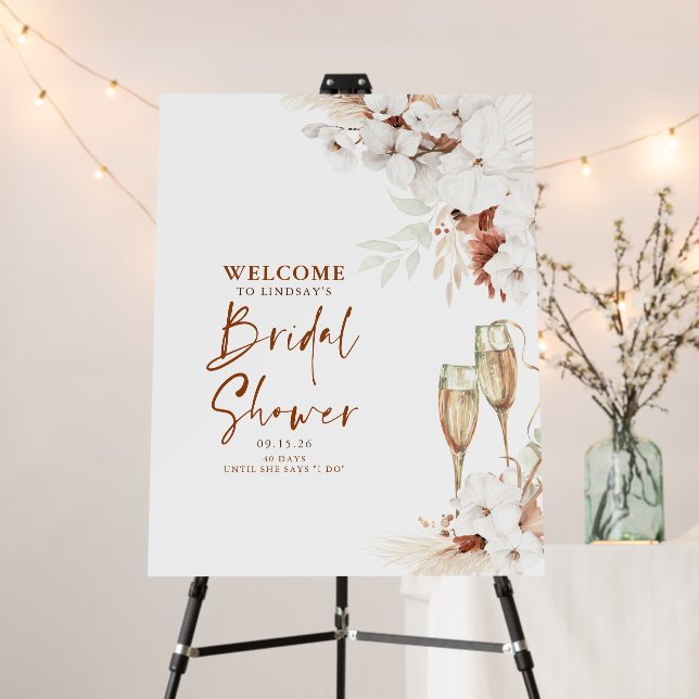 Terracotta Floral Bridal Shower Brunch Welcome Foam Board (In Situ (Stand))