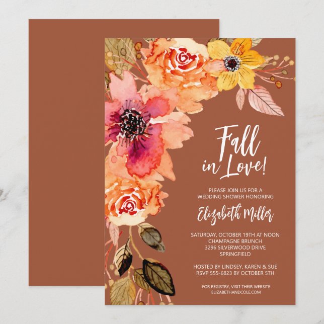 Terracotta Floral Bridal Shower Invitations (Front/Back)