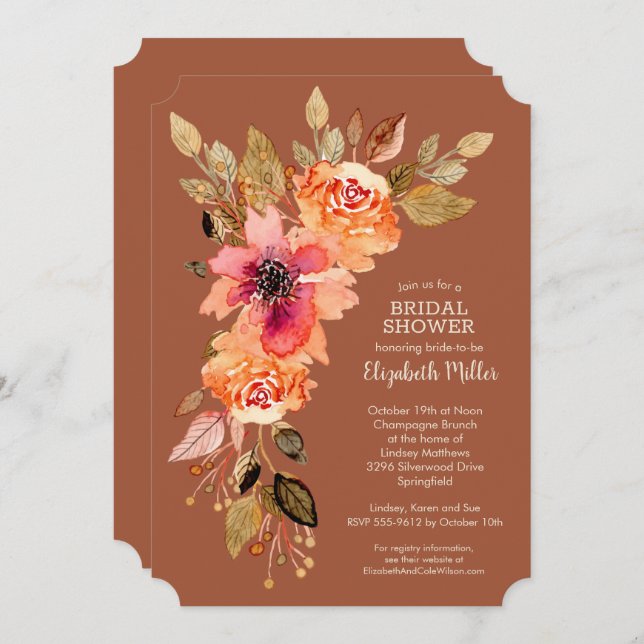Terracotta Floral Bridal Shower Invitations (Front/Back)