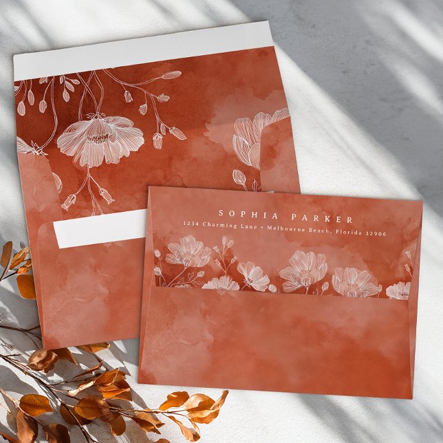 Terracotta Floral Bridal Shower Return Address Envelope (Envelope )
