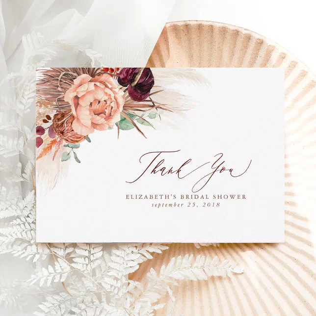 Terracotta Floral Bridal Shower Small Thank You Card | Zazzle