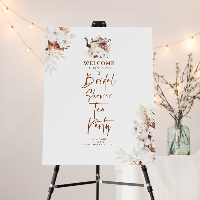 Terracotta Floral Bridal Shower Tea Party Welcome Foam Board (In Situ (Stand))