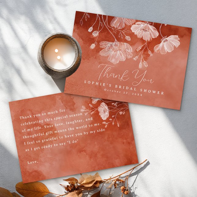 Terracotta Floral Bridal Shower Thank You Card (Thank You Card)