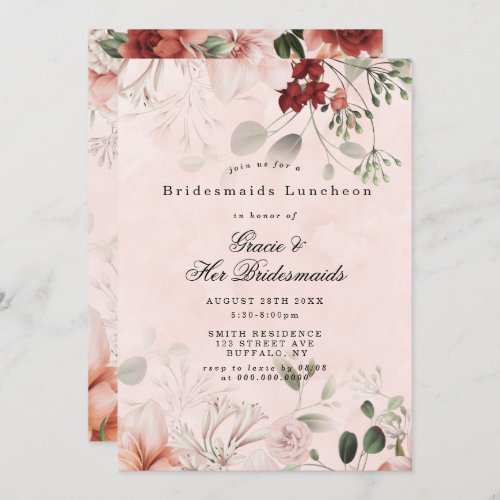 Terracotta Floral Bridesmaids Luncheon Invitations