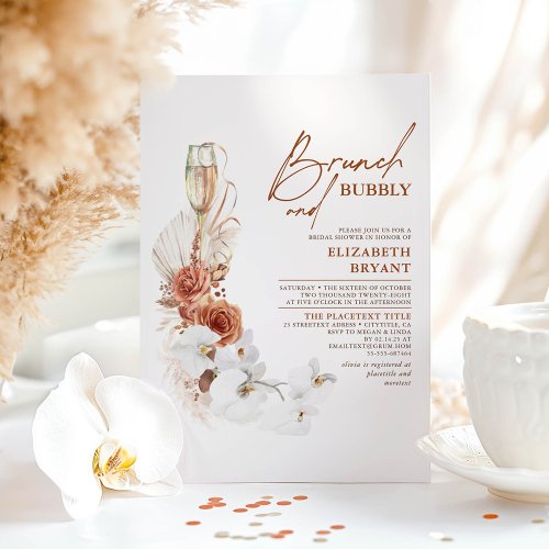 Terracotta Floral Brunch and Bubbly Bridal Shower Invitation