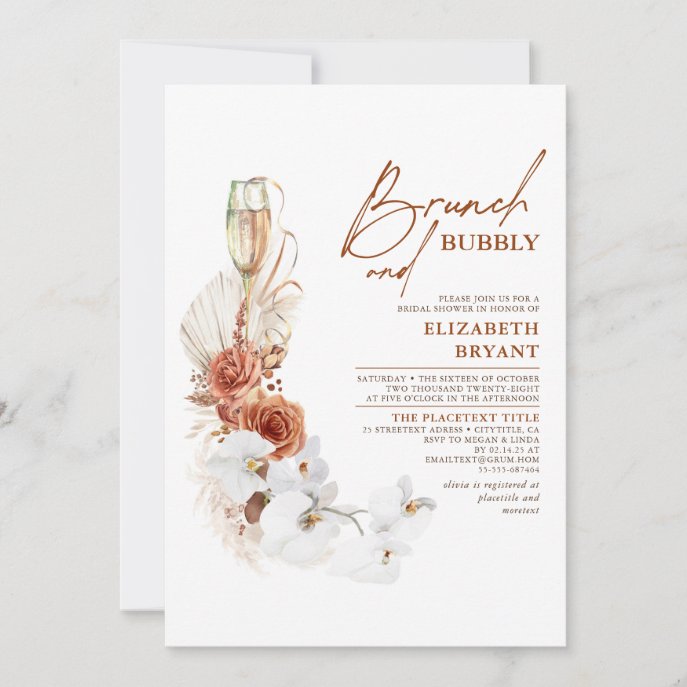 Terracotta Floral Brunch and Bubbly Bridal Shower Invitation