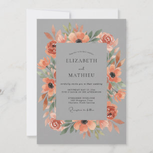 Terracotta Floral Brushstroke Wedding Invitation