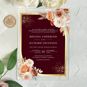 Terracotta Floral Burgundy Gold Wedding Acrylic Invitations