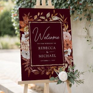 Terracotta Floral Burgundy Wedding Welcome Sign